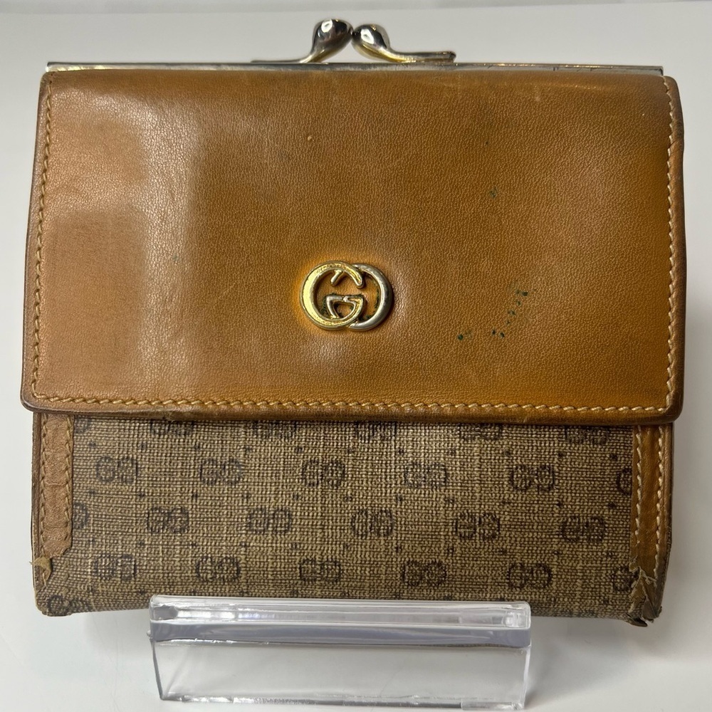 🤎GUCCI Vintage Interlocking G Micro GG‎ Logo Canvas/Leather Bifold Wallet🤎